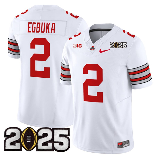 Men Ohio State Buckeyes #2 Emeka Egbuka White 2025 CFP Final Patch F.U.S.E. Vapor Limited Stitched NCAA Jersey->ncaa teams->NCAA Jersey